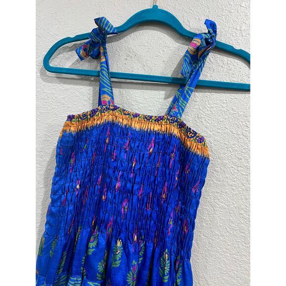Belma Royal Blue Smocked Flowy Sleeveless Plus One Size Summer Dress - Picture 2 of 5